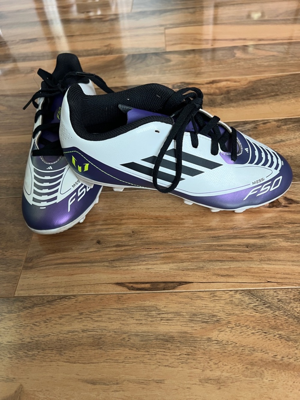 Adidas Messi F50 Soccer Cleats Kids Size 4 Youth FG White Black Purple Shoes